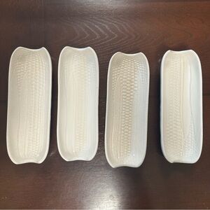 4 Pfaltzgraff Stoneware Corn On The Cob Holder Footed Dishes- #46 White Heritage
